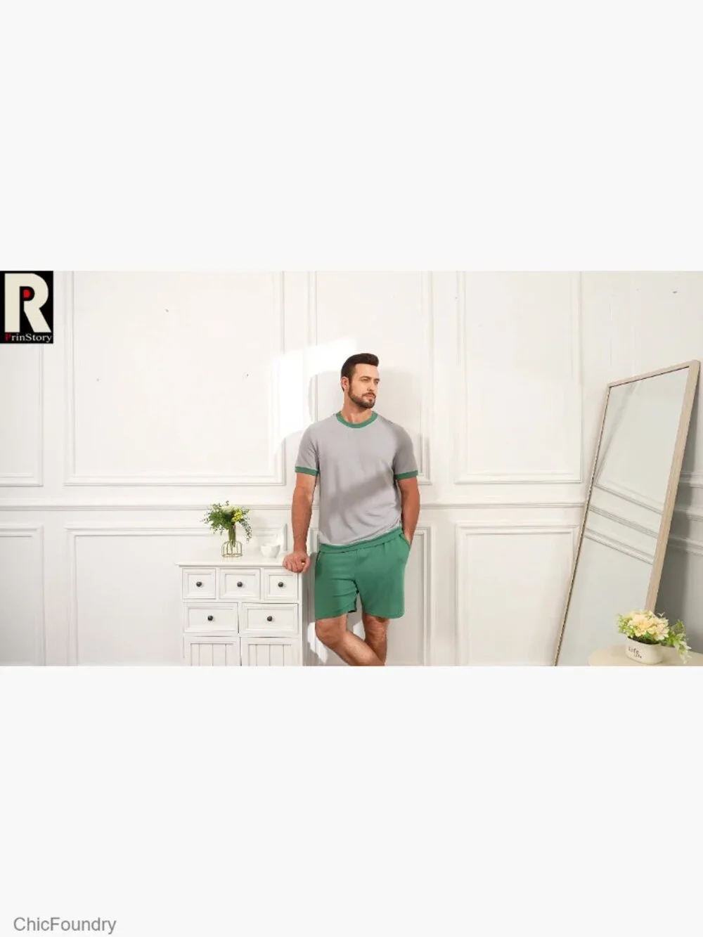 Men's Short Sleeve Pajama Set 2 Piece Loungewear with Pockets
